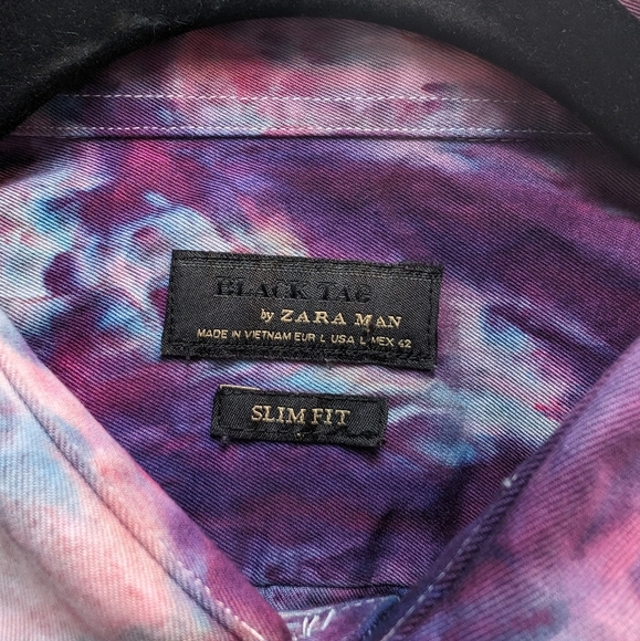 Custom Ice Dye Zara Man Men Dress Shirt Slim Fit Large 100% Cotton Long Sleeves - Picture 4 of 9